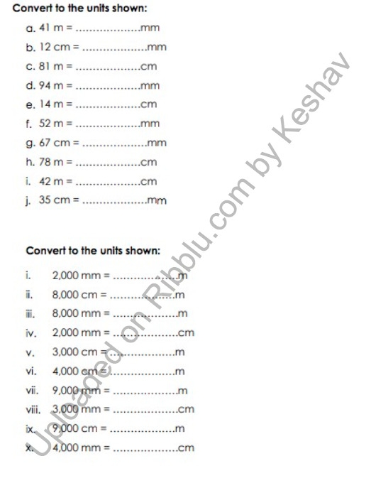 maths measurement worksheets