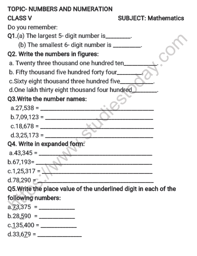 CBSE Class Mathematics Worksheet Place Value PDF 59 OFF