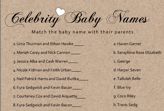 free printable baby shower games celebrity baby names