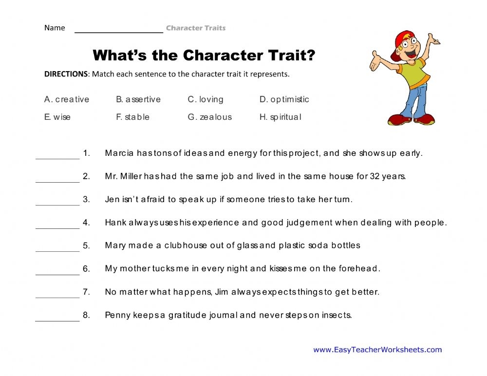 Character Traits 1 Worksheet Printable Worksheets