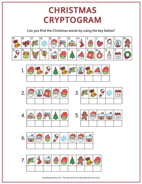 Christmas Cryptogram Printable Puzzle For Kids Printable Puzzles For