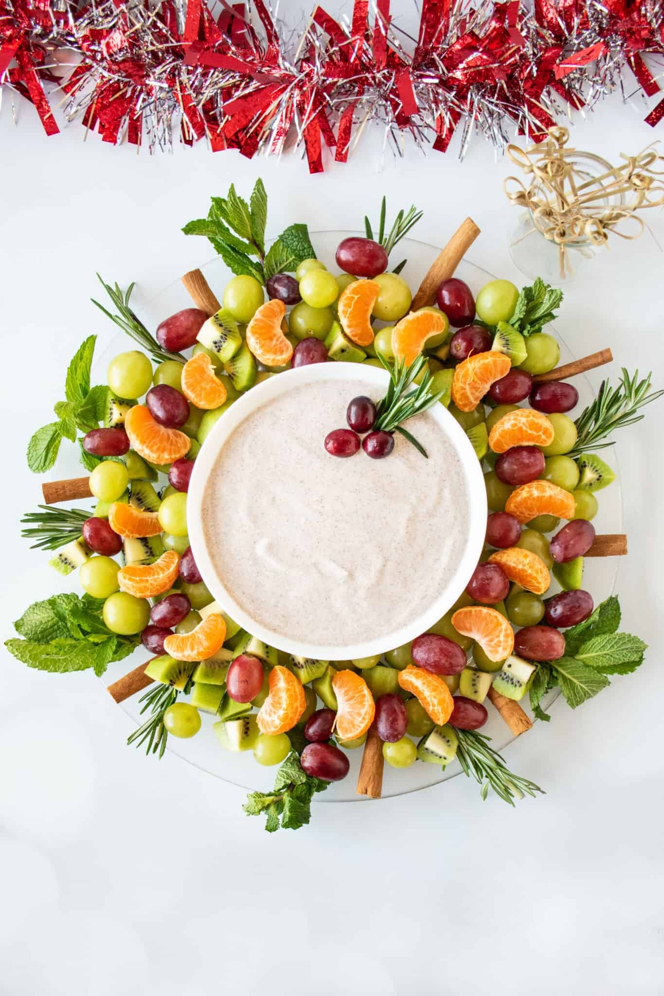Christmas Fruit Tray With Cinnamon Yogurt Dip Being Nutritious
