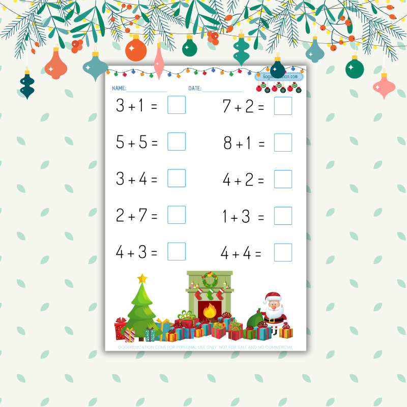 Christmas Math Addition Subtraction Gogu Education