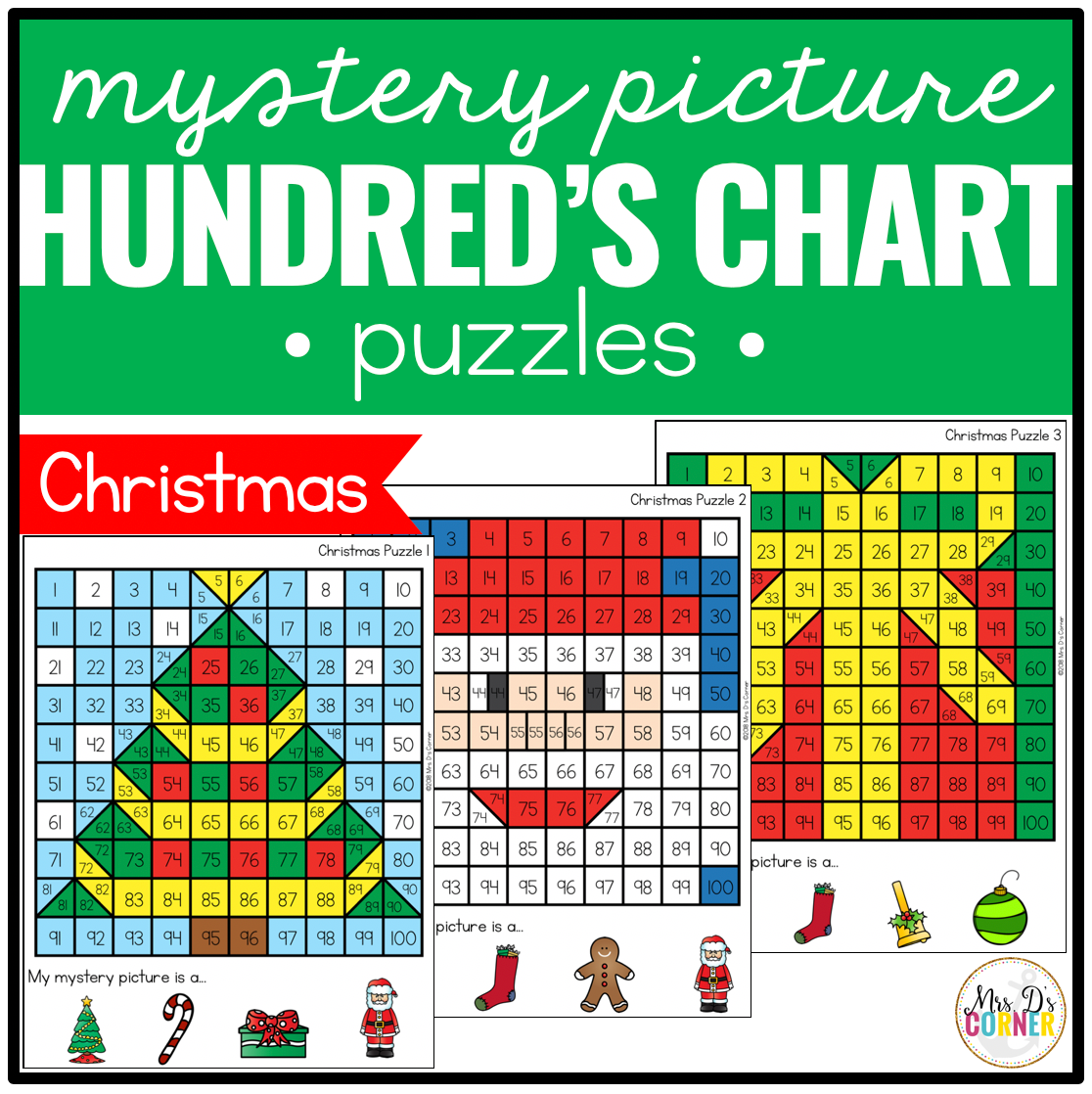 Christmas Mystery Picture Hundreds Chart Puzzles Mrsdsshop 