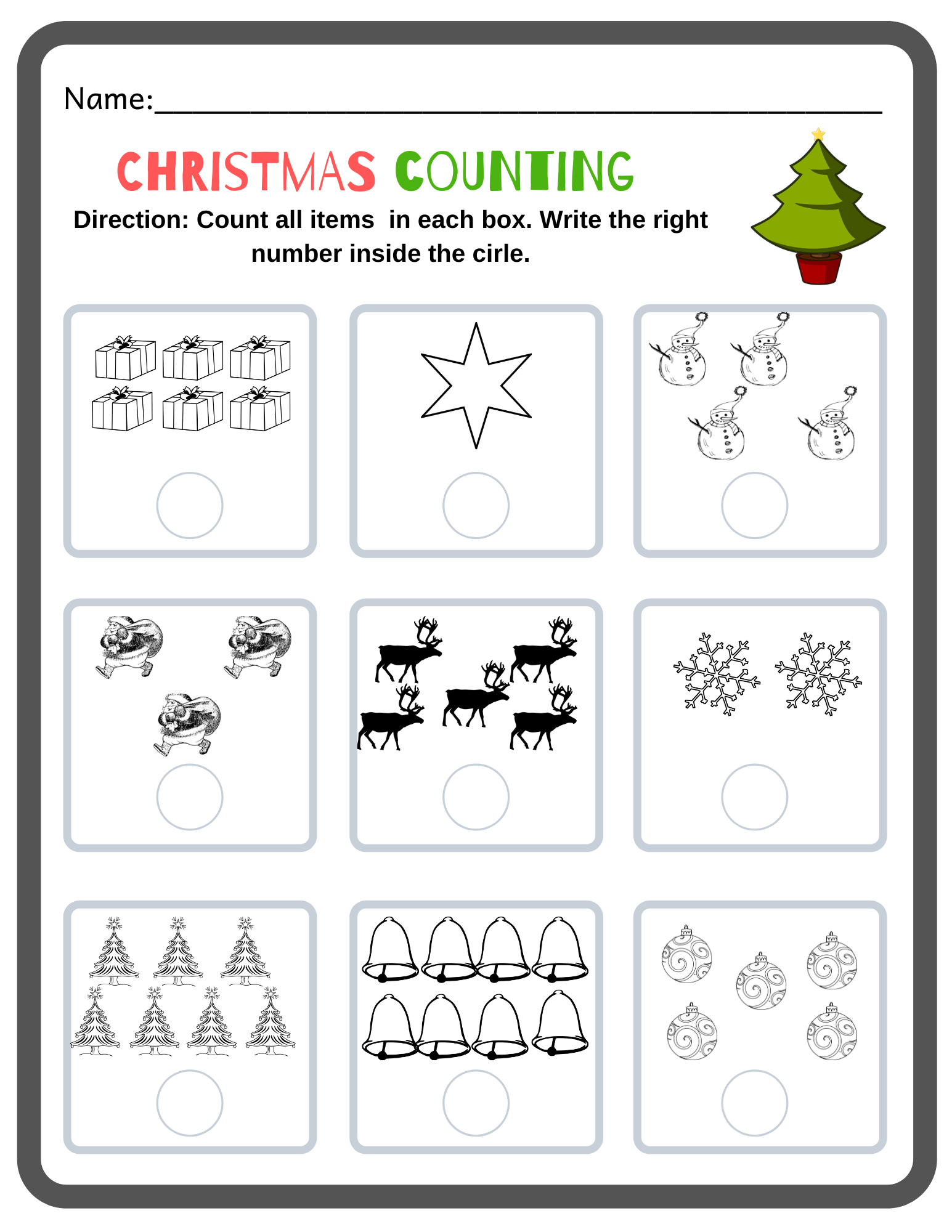 christmas math preschool worksheets