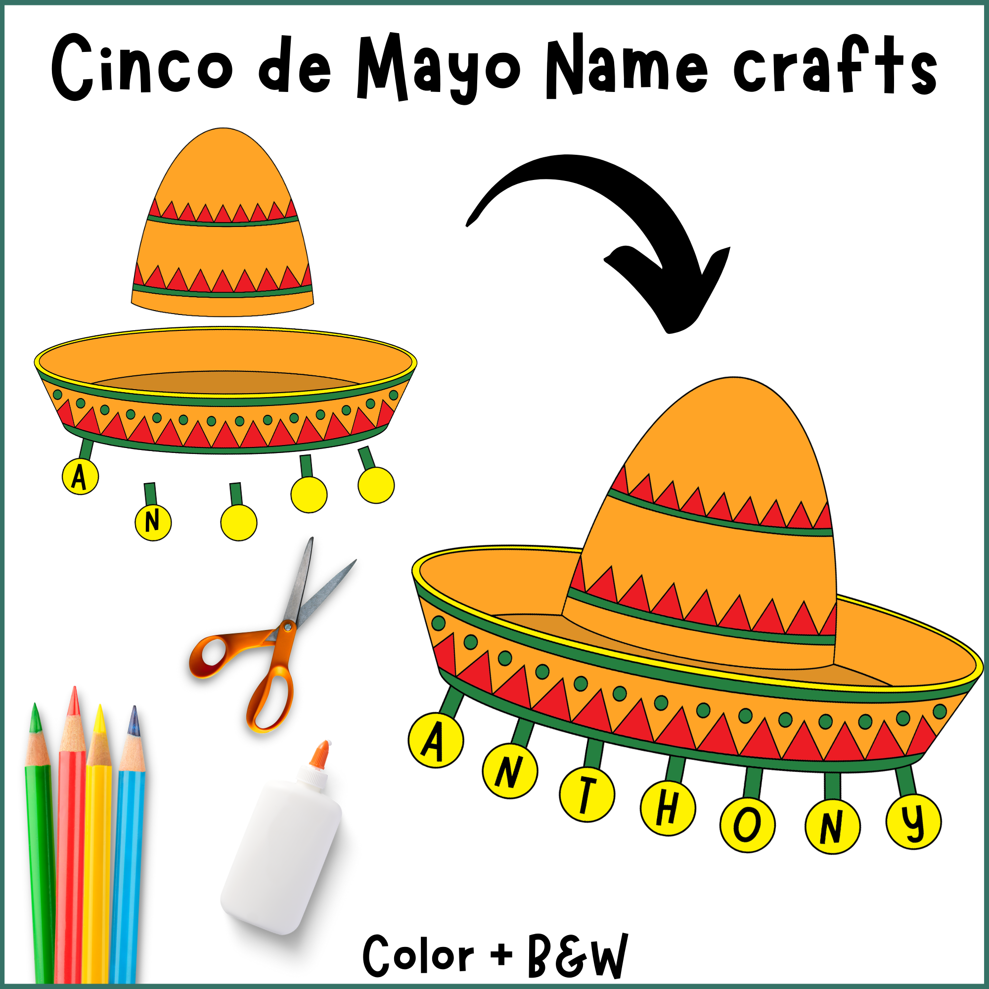 Cinco De Mayo Name Crafts Cinco De Mayo Hat Crafts Cinco De Mayo 