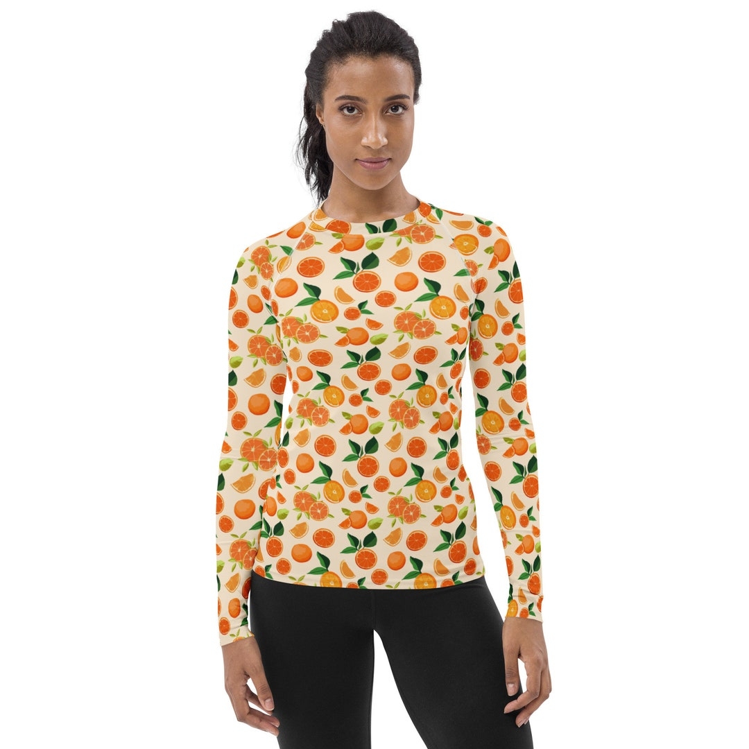 Citrus Orange Fruit Printed Rash Guard Vegan Foodie Swim Surf Shirt 