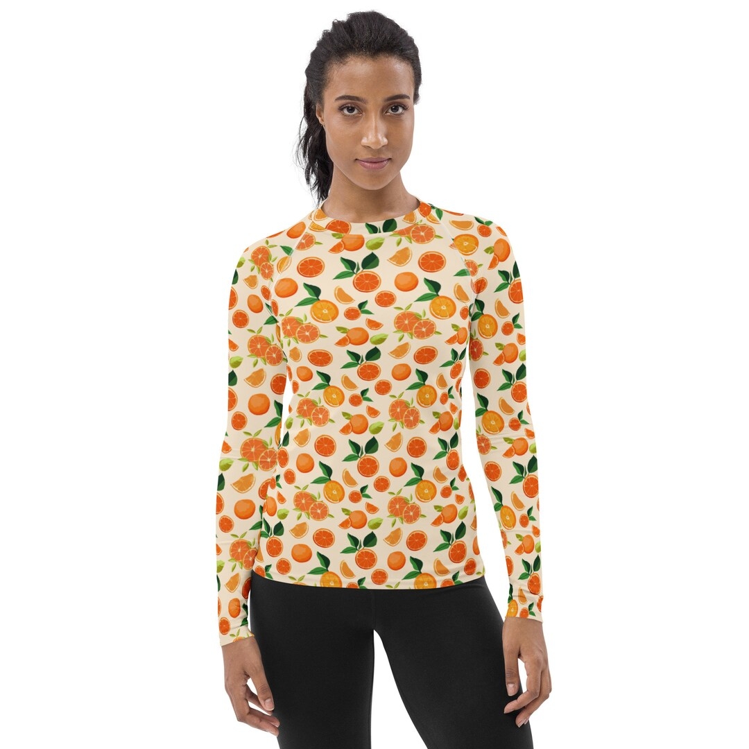 Citrus Orange Fruit Printed Rash Guard Vegan Foodie Swim Surf Shirt 