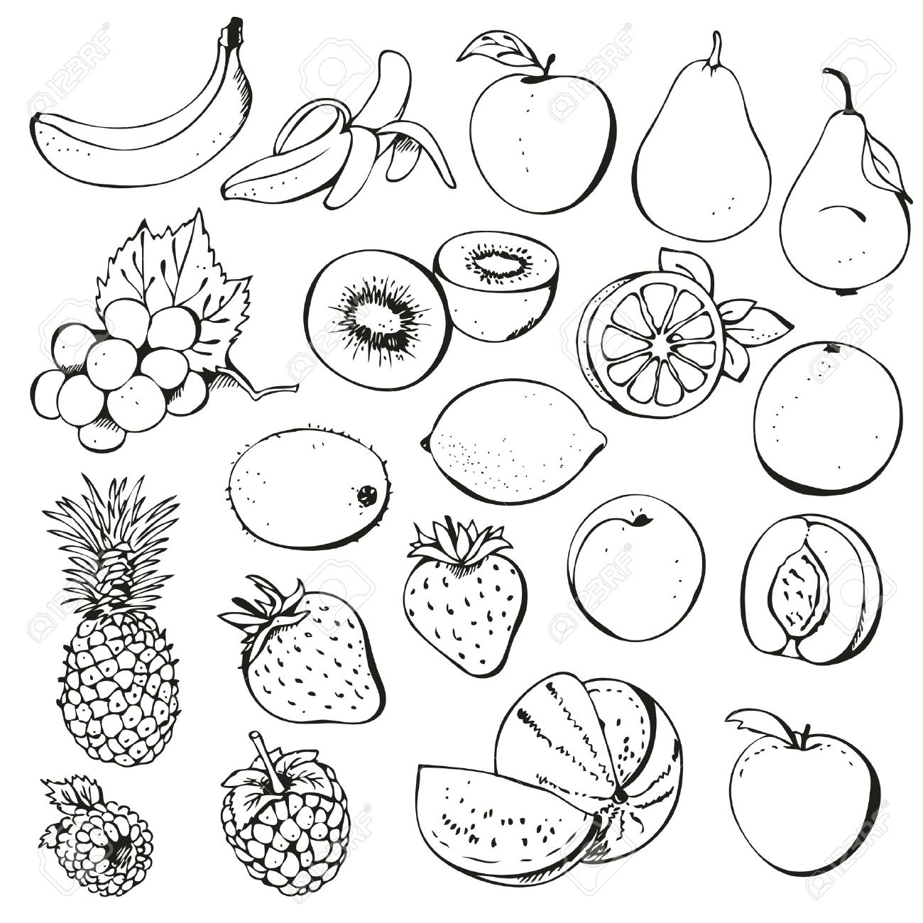Clipart Of Fruits Black And White