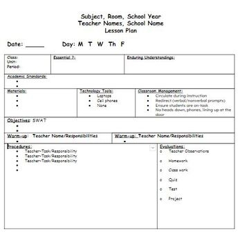 teaching lesson plan template