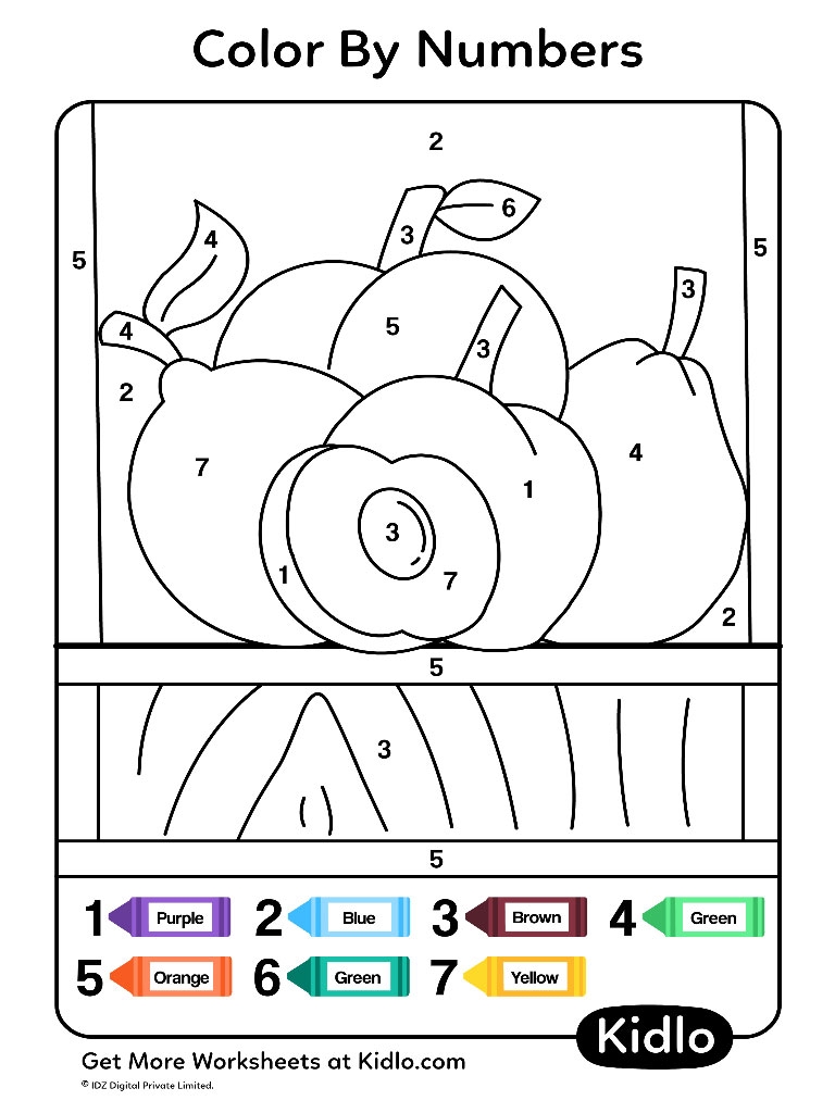 Color By Numbers Fruits Worksheet 23 Kidlo