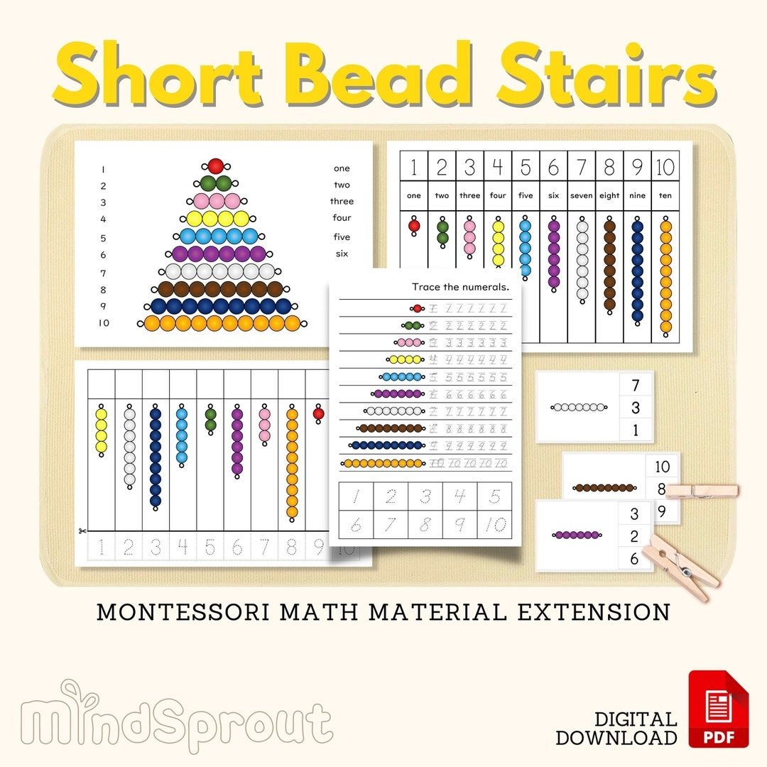 Colored Short Bead Stair Montessori Math Material Counting One to one