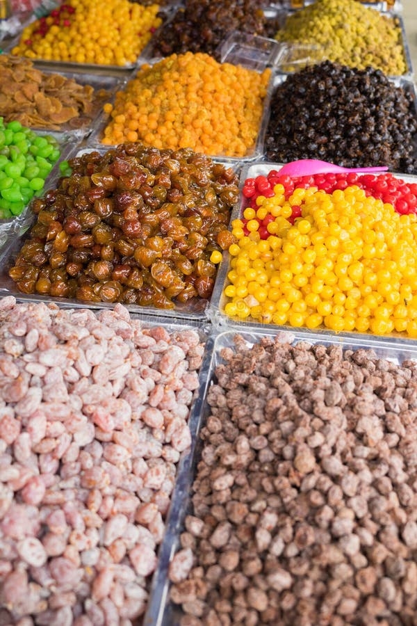 Colorful Dried Salted Or Sugared Asian Tropical Fruits Stock Image 