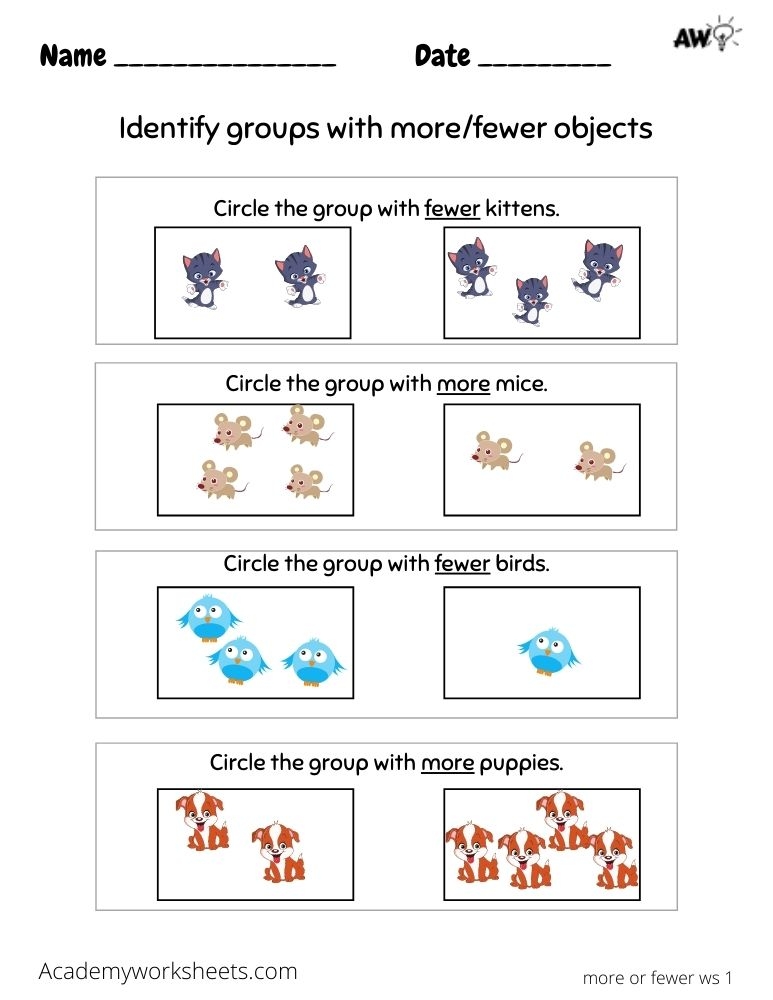 maths more than less than worksheets