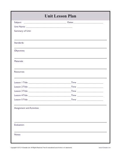 unit lesson plan template