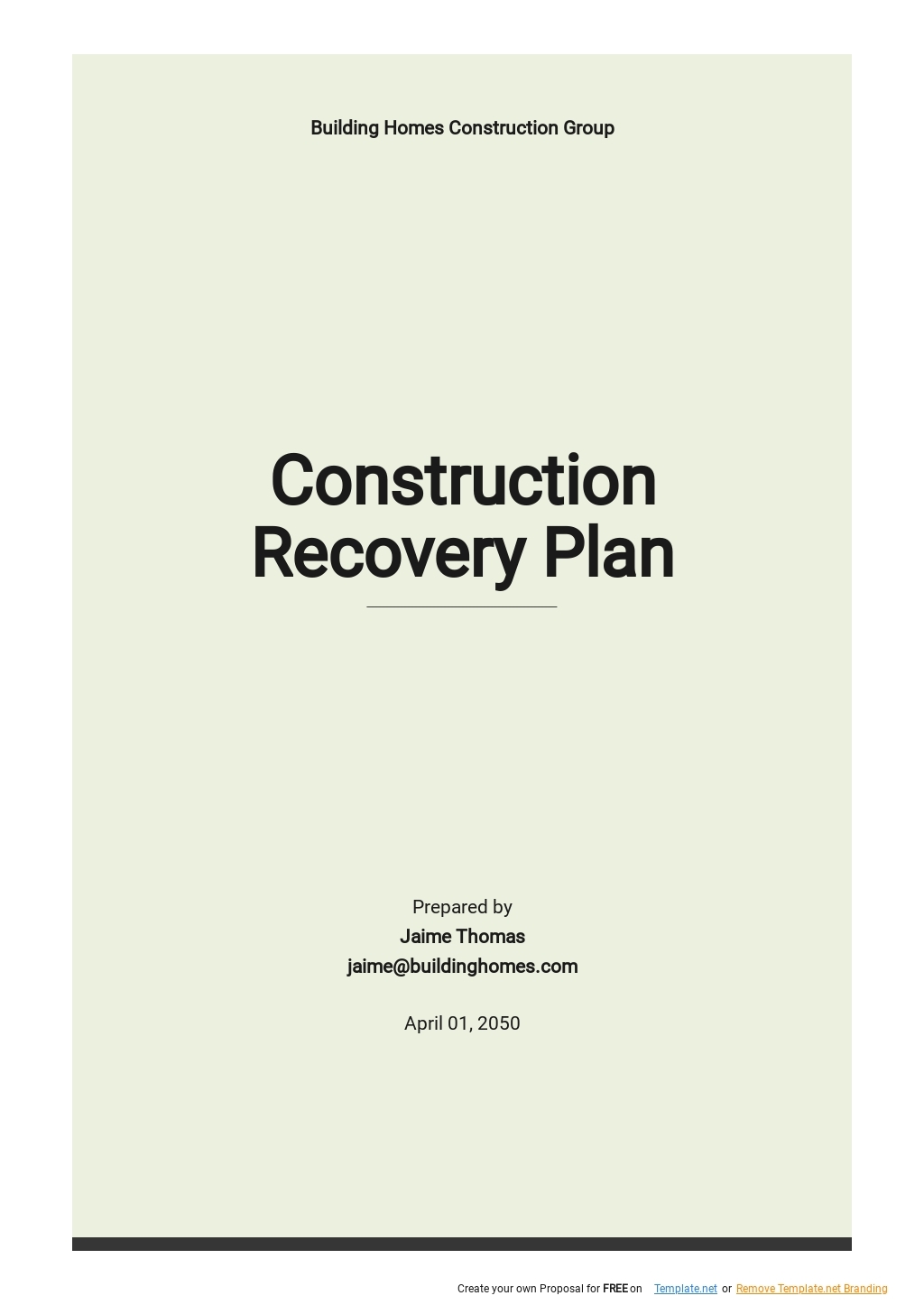 Construction Recovery Plan Template Google Docs Word Apple Pages 