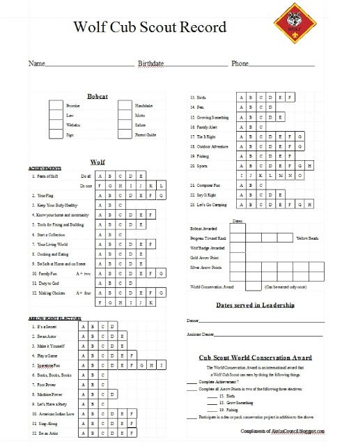 Cub Scout Activity Sheets