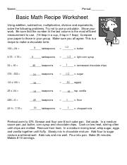 culinary math worksheets