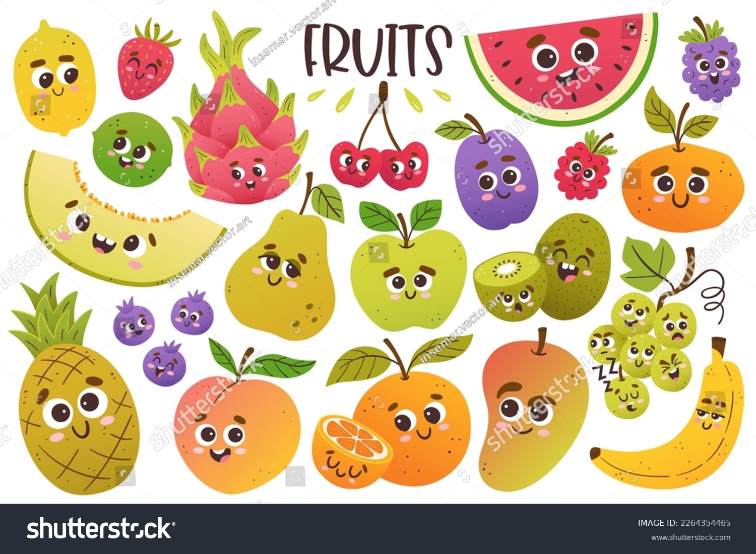 Cute Cartoon Fruits With Faces