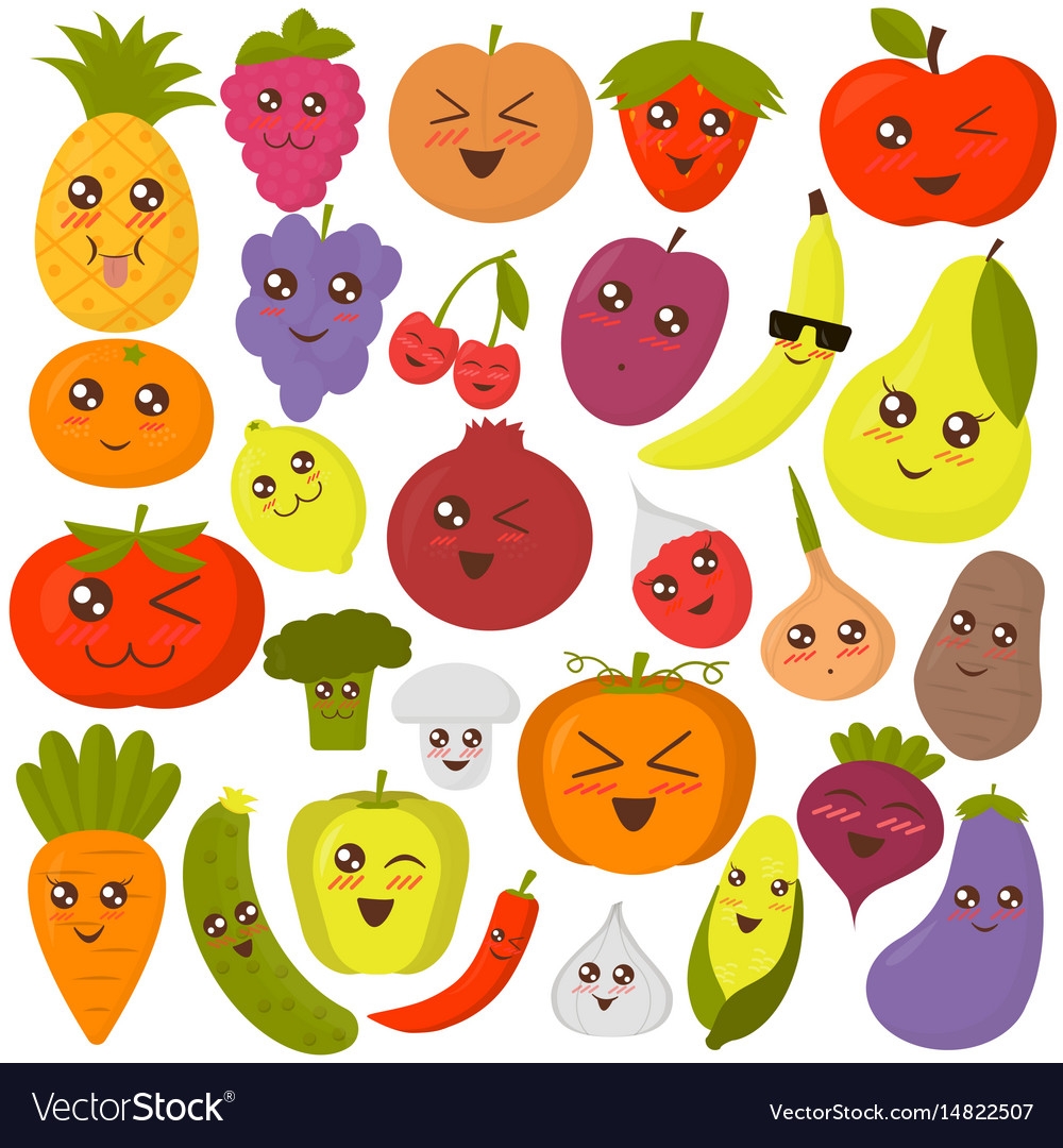 Cute Vegetables And Fruits Royalty Free Vector Image