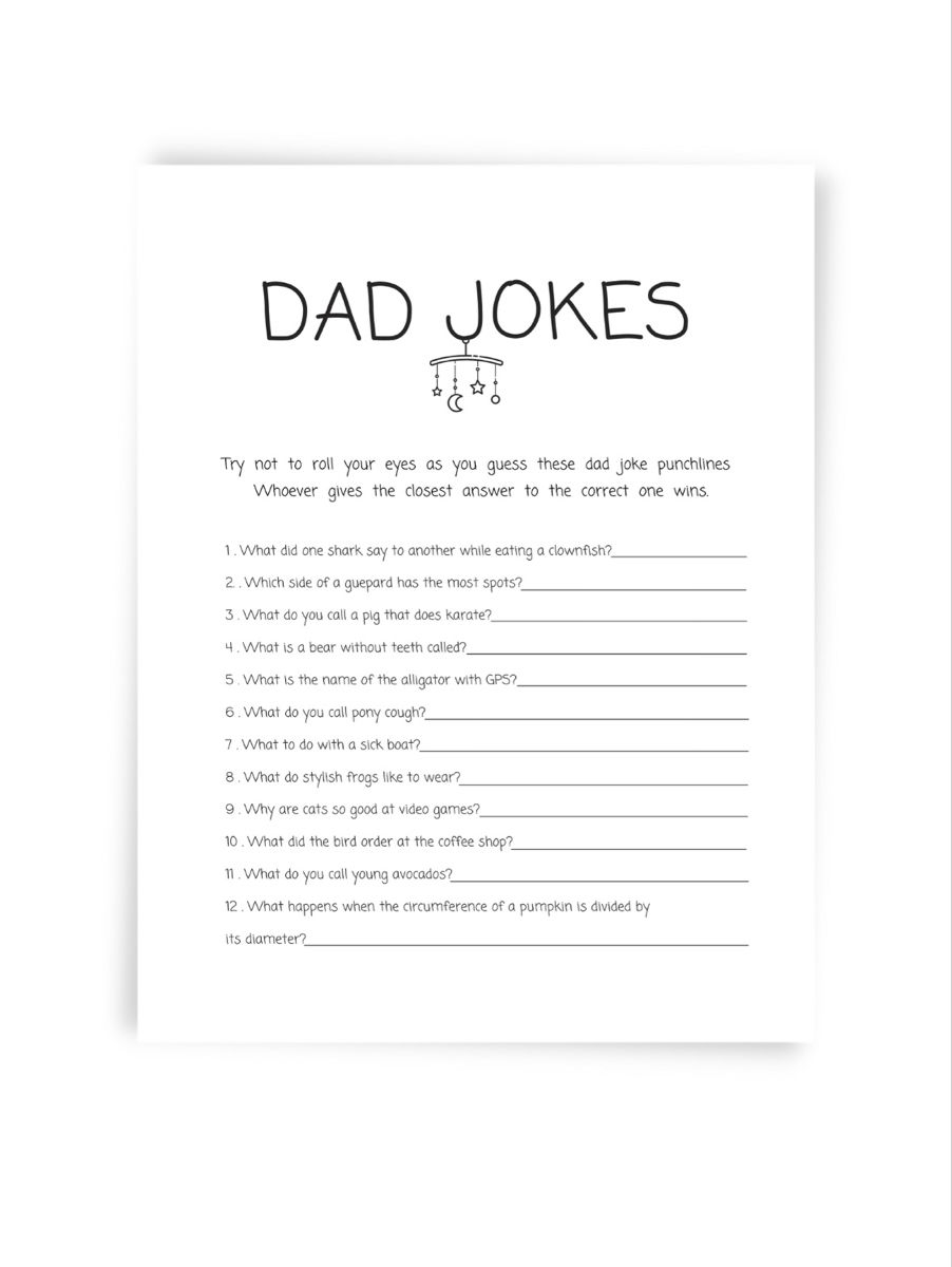 Dad Jokes Baby Shower Games Minimalist Printable Game Baby Shower