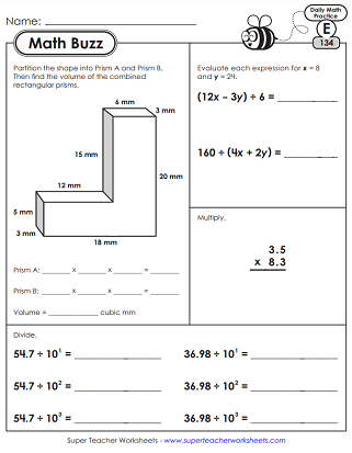 Daily Math Review Worksheets Math Buzz Level E Worksheets Library