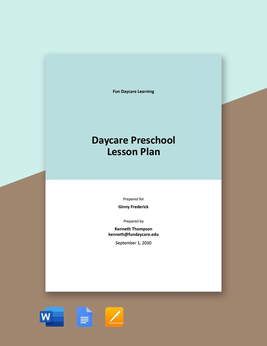 Daycare Preschool Lesson Plan Template Download In Word Google Docs