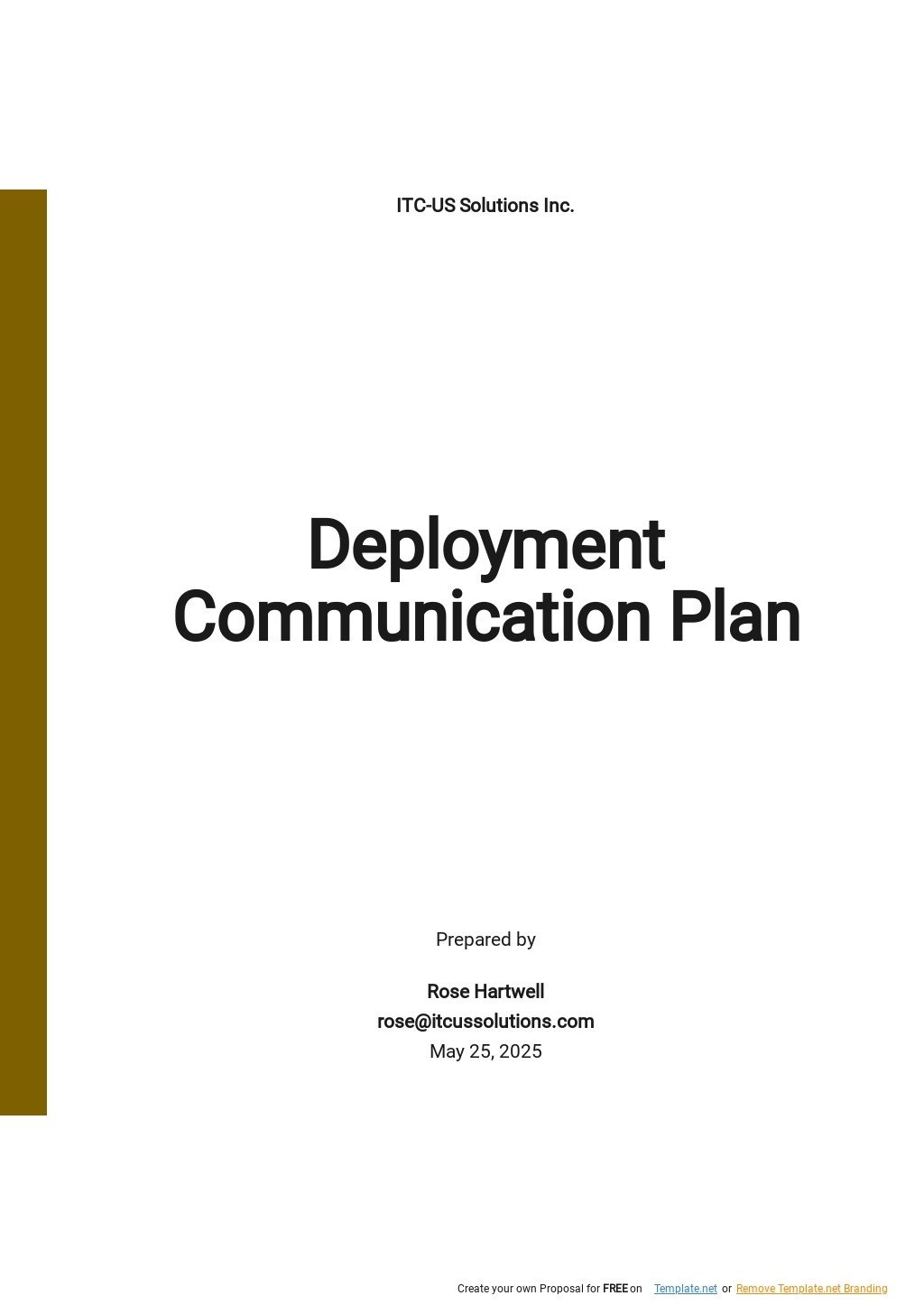 Deployment Communication Plan Template Google Docs Word Apple Pages