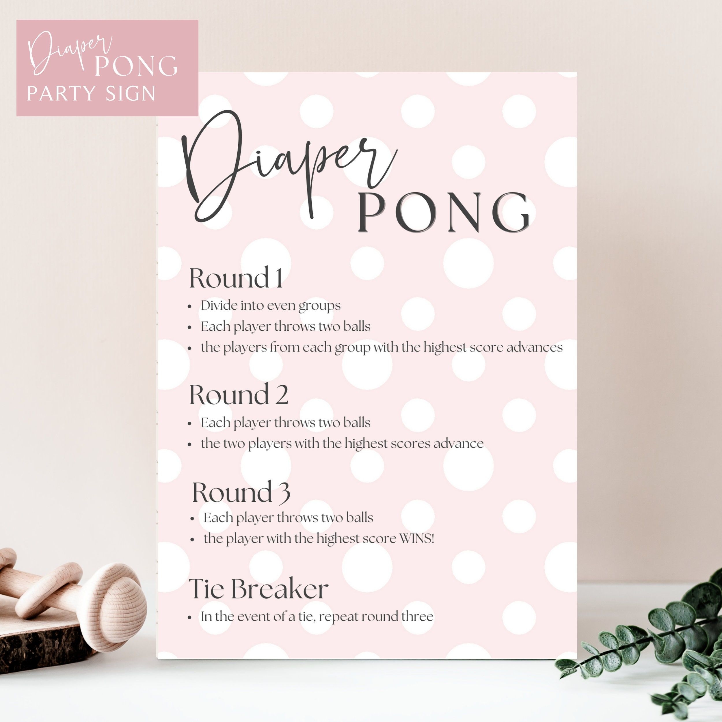 Diaper Pong Baby Shower Game Baby Shower Activity Instant Download Pink 