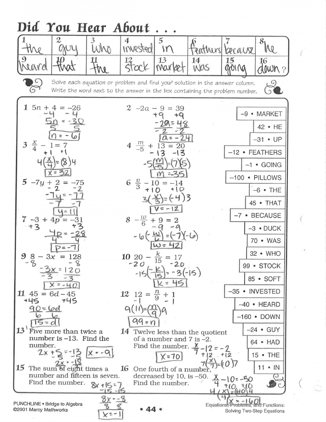 Did You Hear Math Worksheet Answers Printable PDF Template