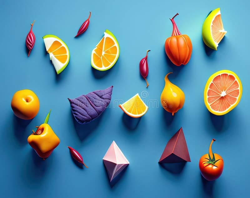 Different Fruits And Vegetables On Color Background Stock Illustration