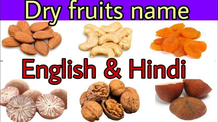 Different Types Of Fruits And Nuts With The Words Dry Fruits Name 