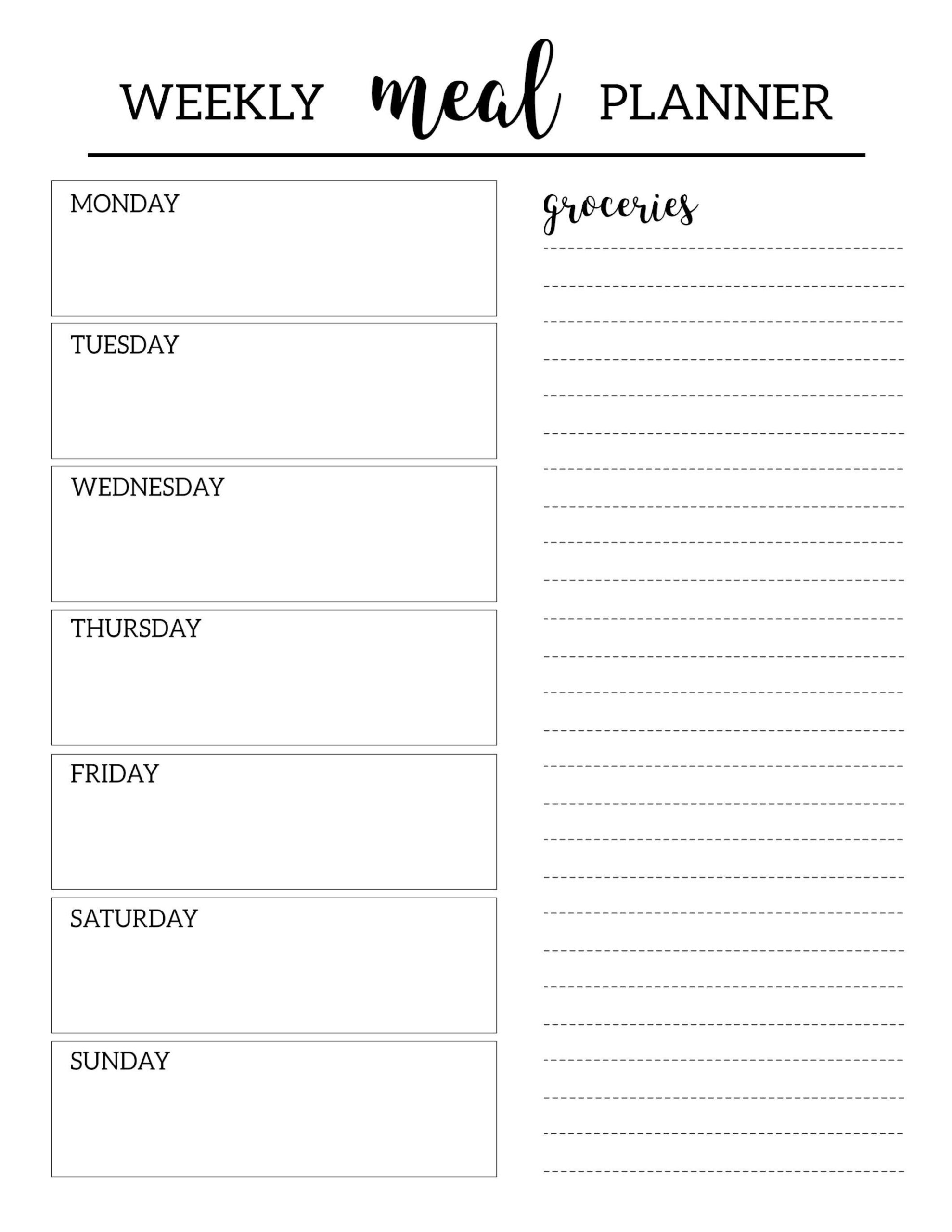 Dinner Meal Plan Template