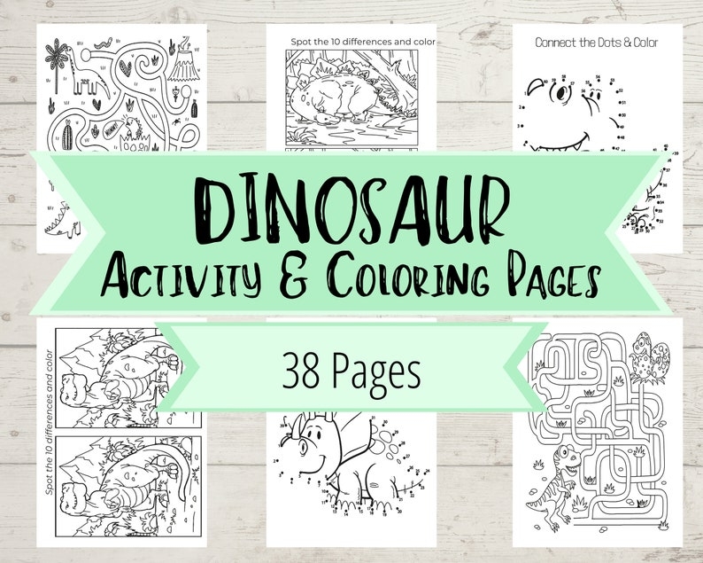 Dinosaur Activity Book Printable Mazes Connect The Dots Etsy