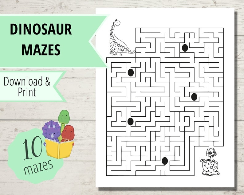 Dinosaur Activity Book Printable Mazes Connect The Dots Etsy