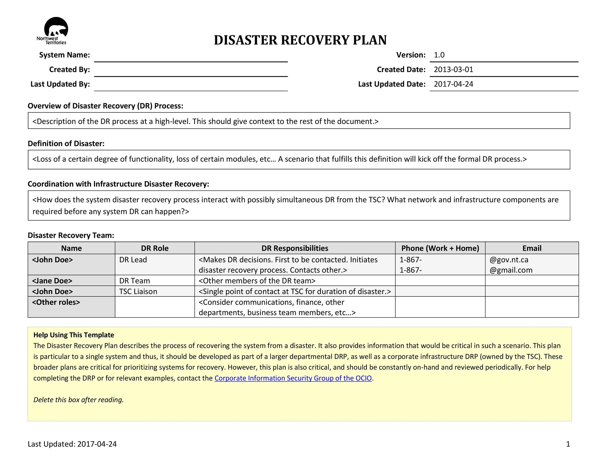 Disaster Recovery Plan Template 07 Template Lab