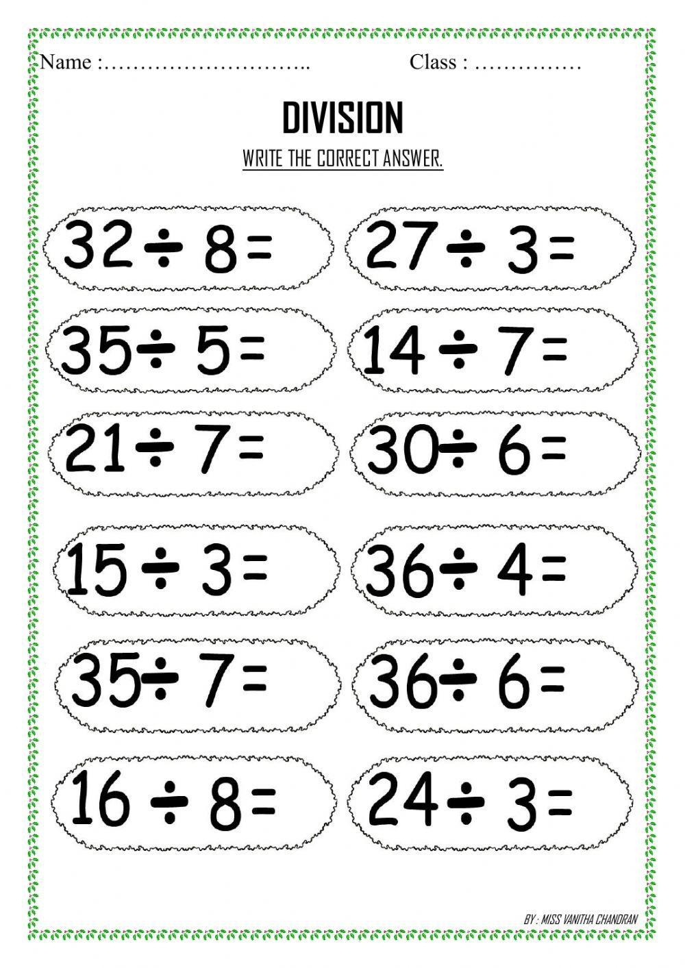 Division Worksheet Year 2 SK CBN 1 Interactive Worksheet Live
