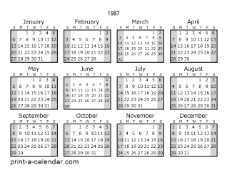 Download 1957 Printable Calendars