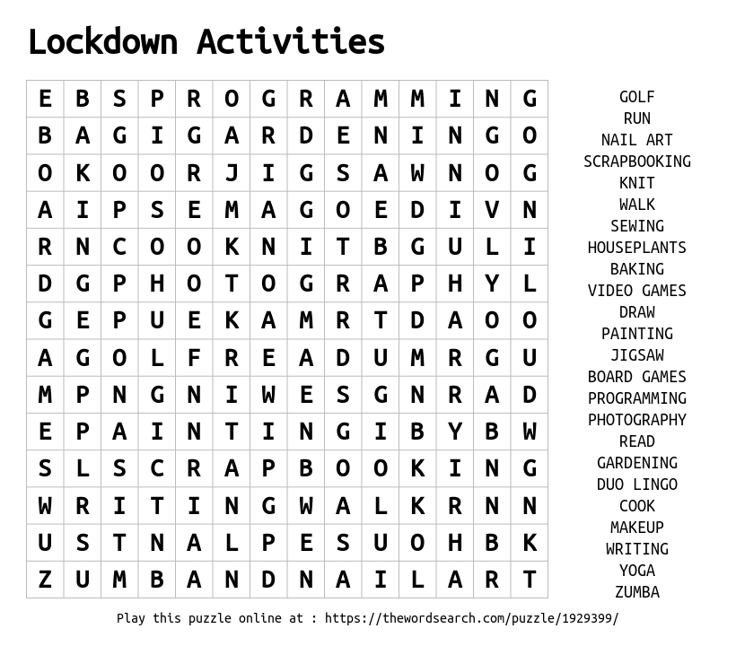 Download Word Search On Lockdown Activities