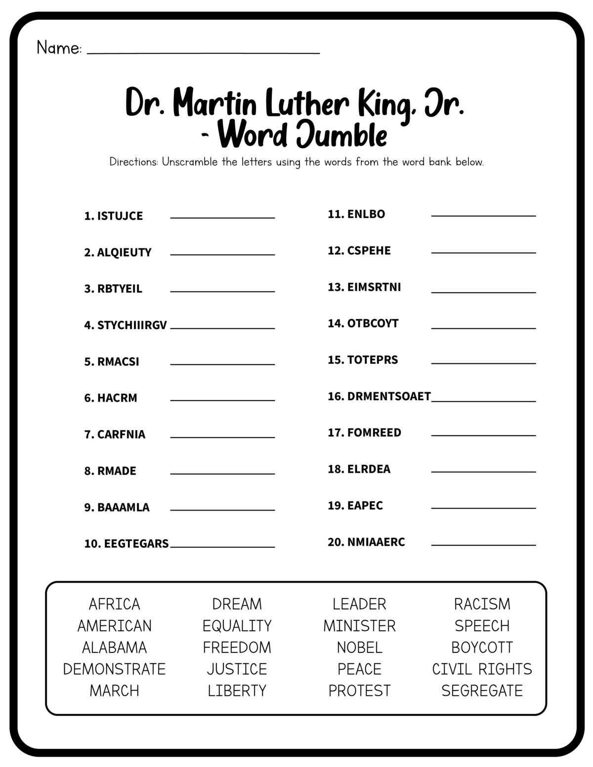 Dr Martin Luther King Jr Day Free Printables Educational 