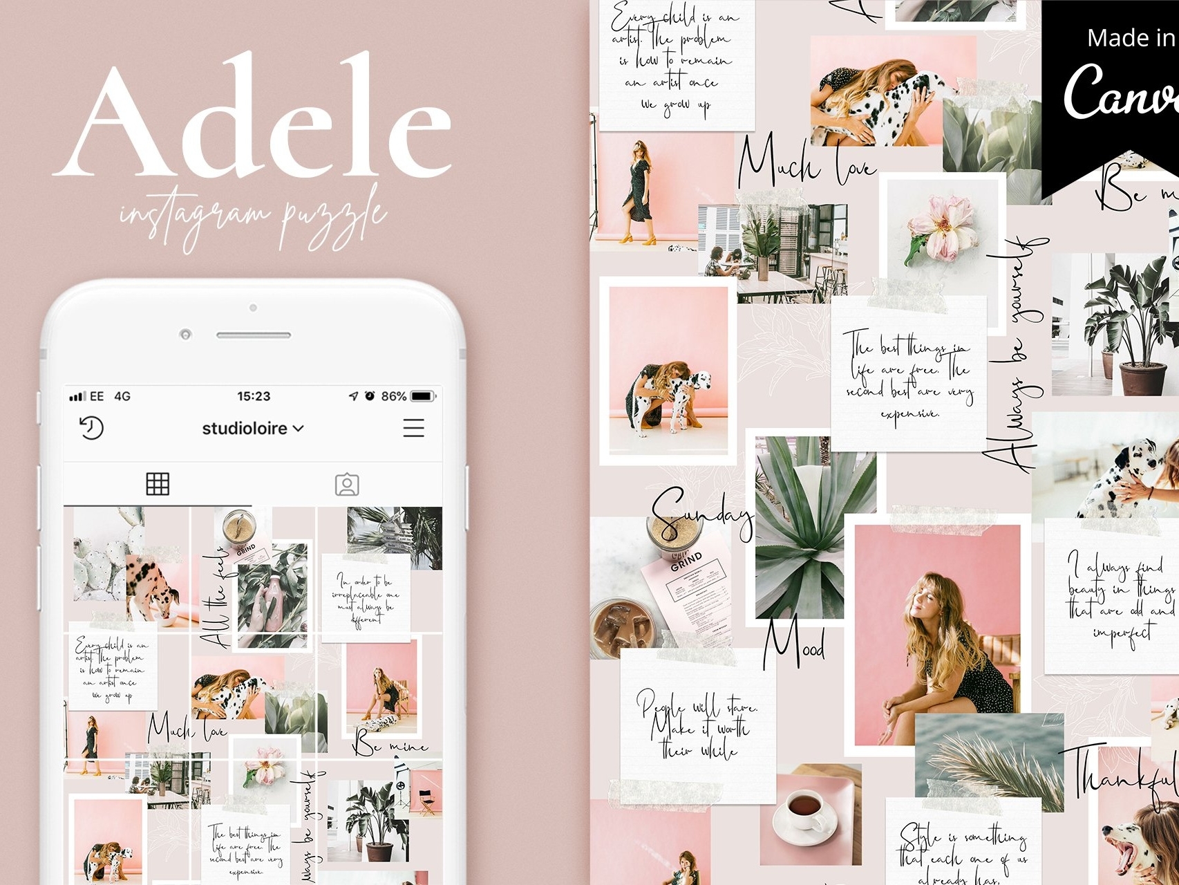 Dribbble Adele instagram puzzle grid template for canva jpg By 