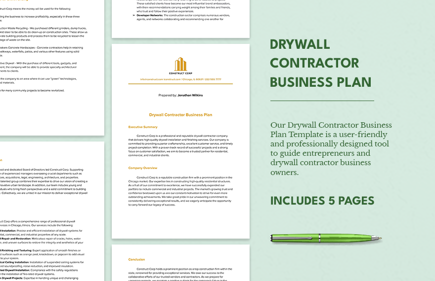 Drywall Contractor Business Plan In Word Google Docs Download 