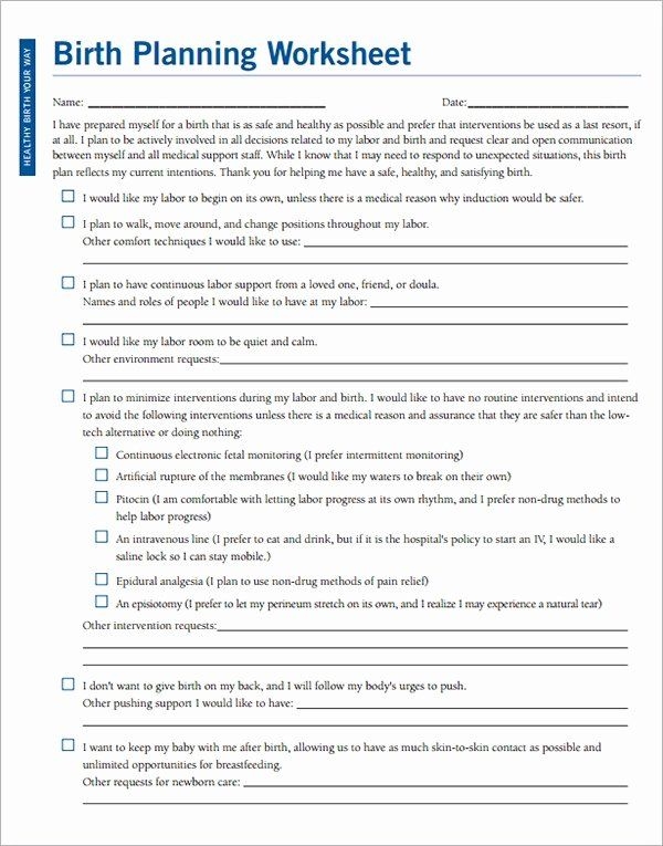 birth plan template word