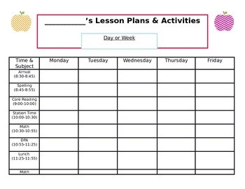lesson plan template weekly