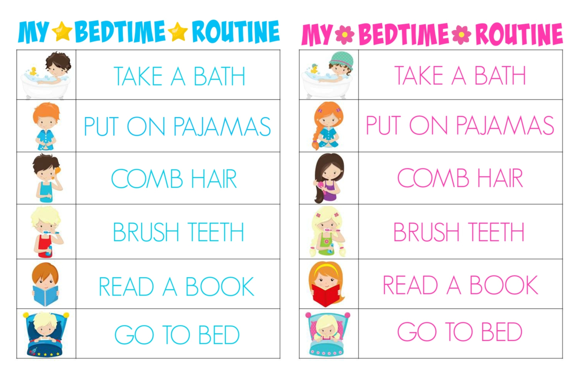 Elementary Bedtime Routine Charts 10 Free PDF Printables Printablee