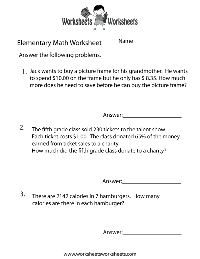 Elementary Math Word Problems Worksheet Worksheets Worksheets