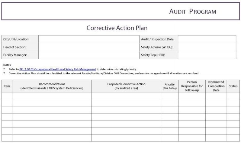 Employee Corrective Action Plan Template Word