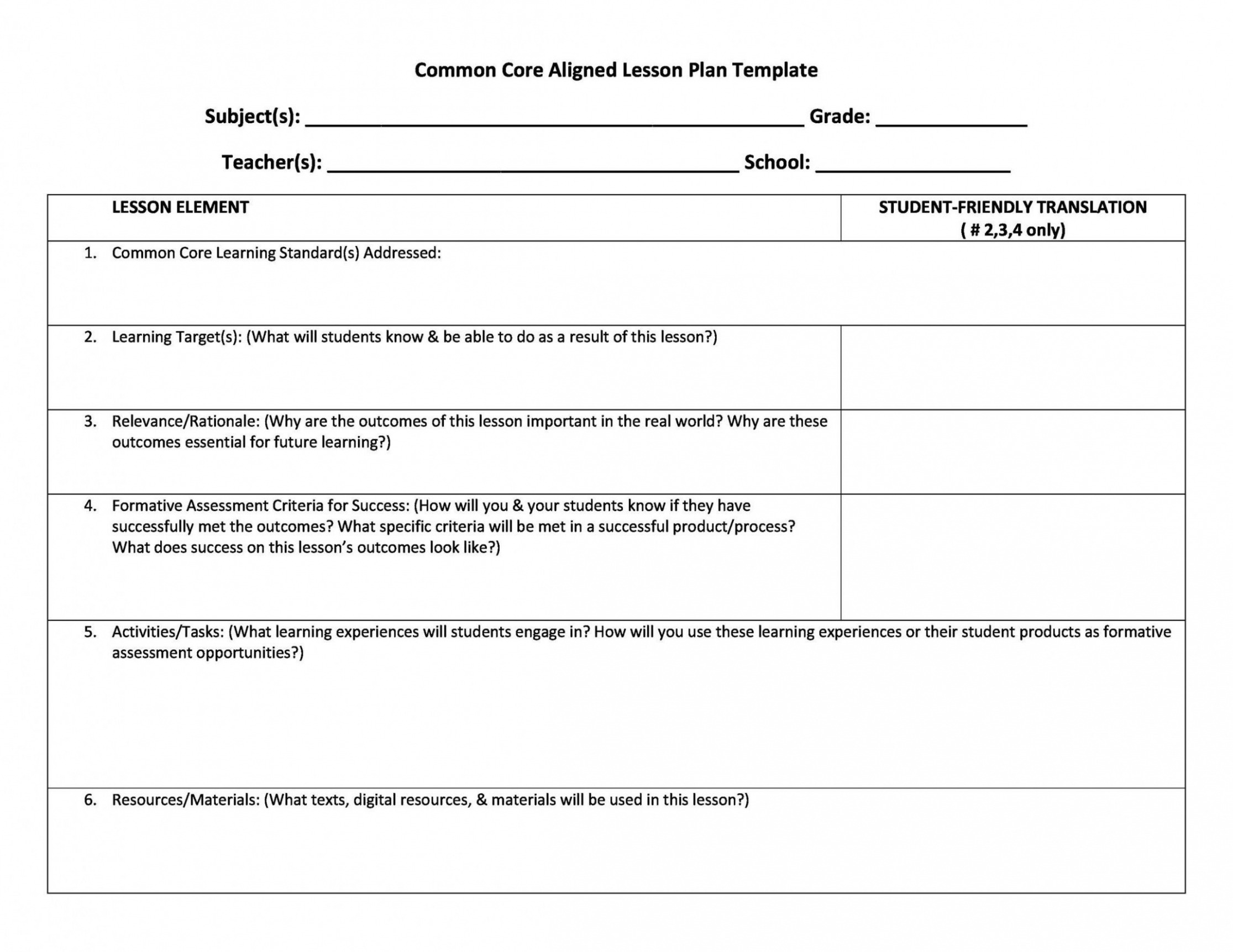 Essential Question Lesson Plan Template