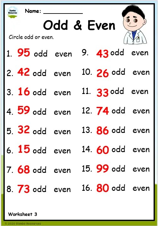 odd even math worksheets