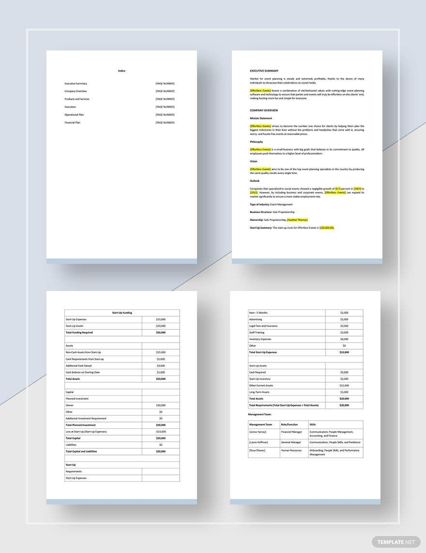 Event Planning Business Plan Template Google Docs Word Apple Pages 